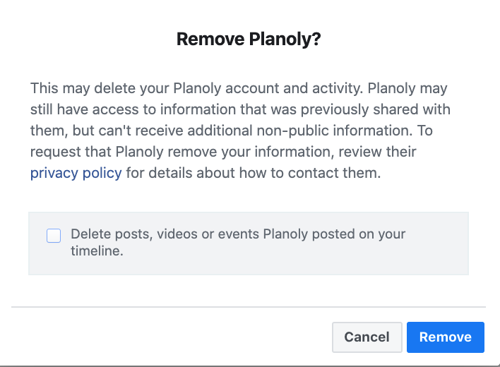 remove planoly from facebook business account to re-authenticate