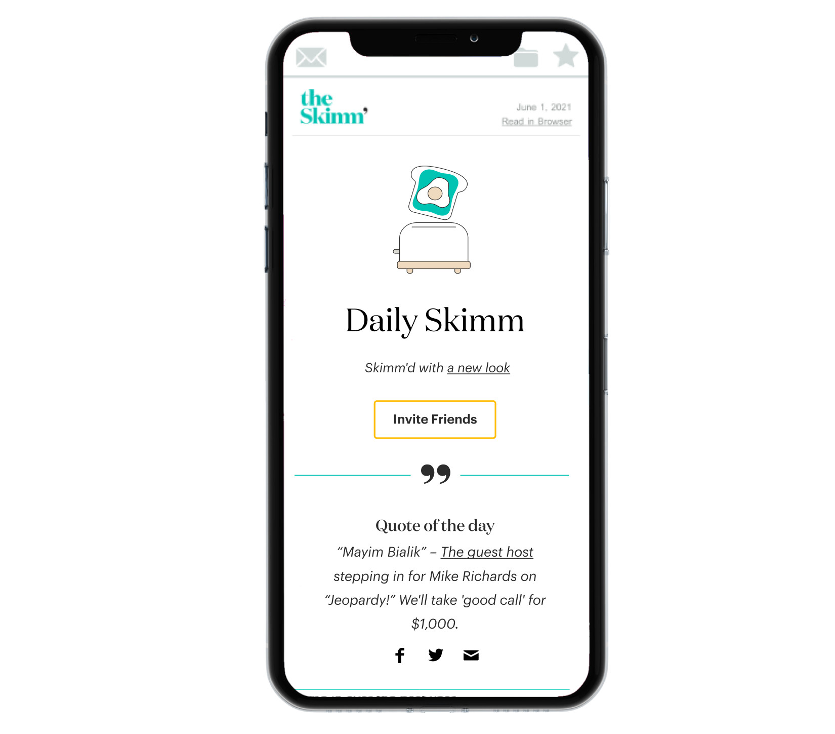 The Skimm newsletter showing on a phone
