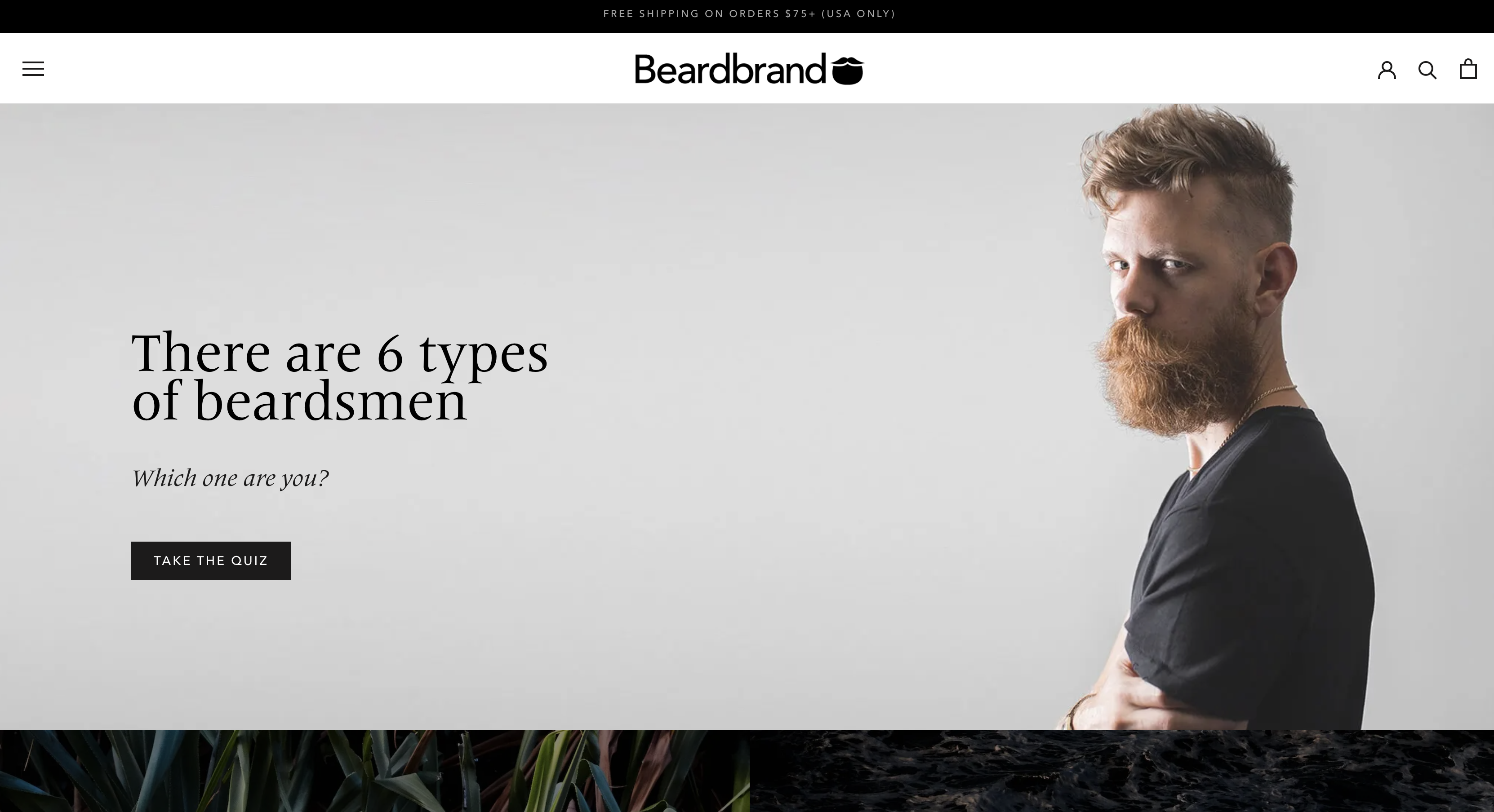 A screenshot of Beardbrand's homepage, showing a bearded man.